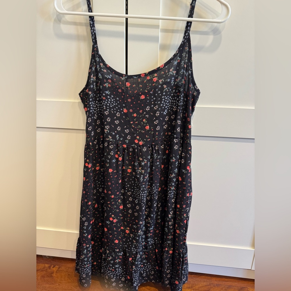 Aeropostale Black Floral Sundress with Red and White Accents